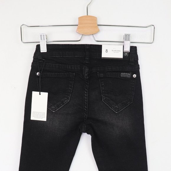 NWT 7 For All Mankind The Ankle Skinny Jeans Embroidered Chewed Hem Vintage Noir - Picture 7 of 7